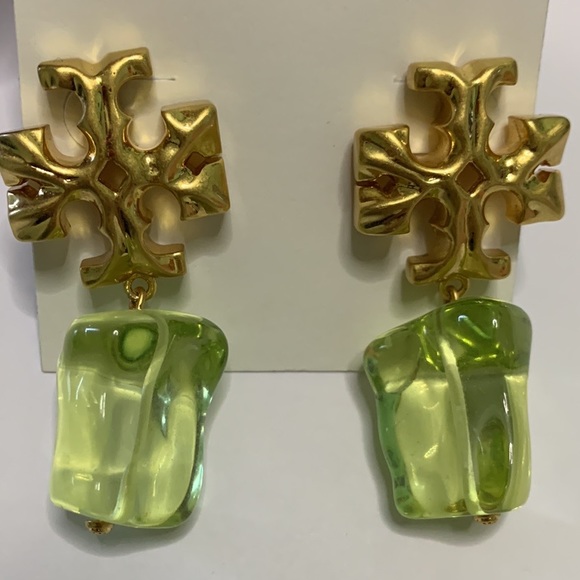 Tory Burch Roxanne clear green crystal stone drop earrings - Picture 2 of 6